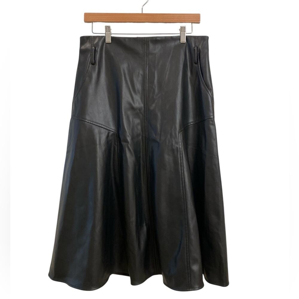 NWT DX Collection Black High Waisted Faux Leather Skirt Size Large